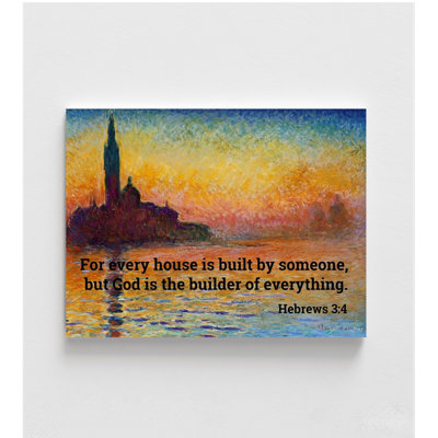 San Giorgio Maggiore At Dusk By Claude Monet, Framed Hebrews 3:4 Print, Sunset Wall Art, Classic Monet Sunset Painting Poster Print