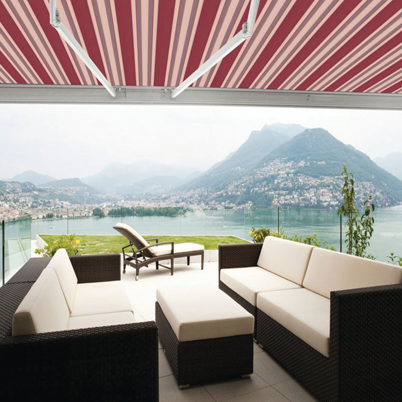 Advaning 14'x10' Motorized Patio Retractable Awning, 10.5" H x 165" W x 118" D, Brick Red/Sand Beige Stripes