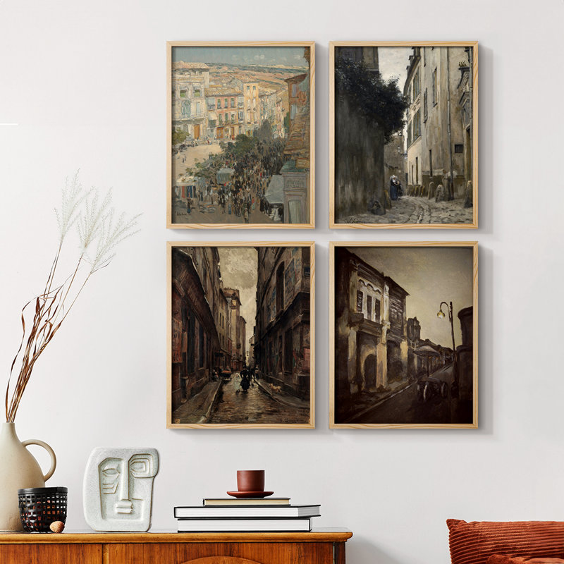 «Vintage Landscape», ensemble de 4 encadrées, H 44 po x l 14 po, Noir