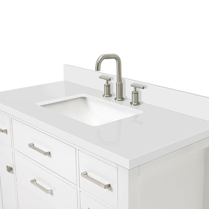 Meuble-lavabo simple 42 po avec plateau en quartz blanc Abbate, Blanc