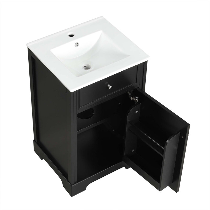 Meuble-lavabo de 20 po avec lavabo, armoire de salle de bain avec porte à fermeture douce, support de rangement et tablette réglable