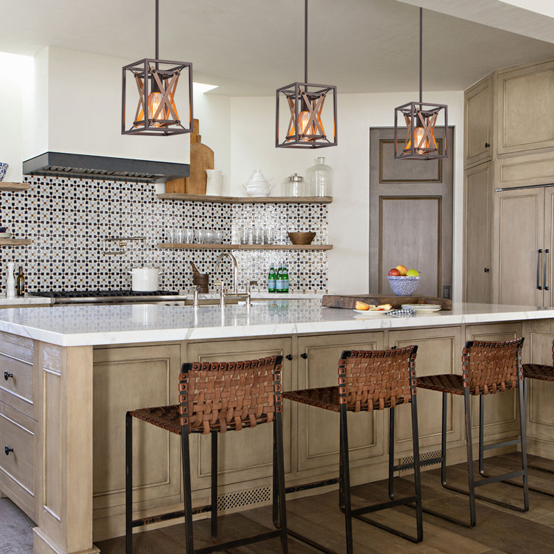 1 - Light Open Cage Farmhouse Square Pendant Light