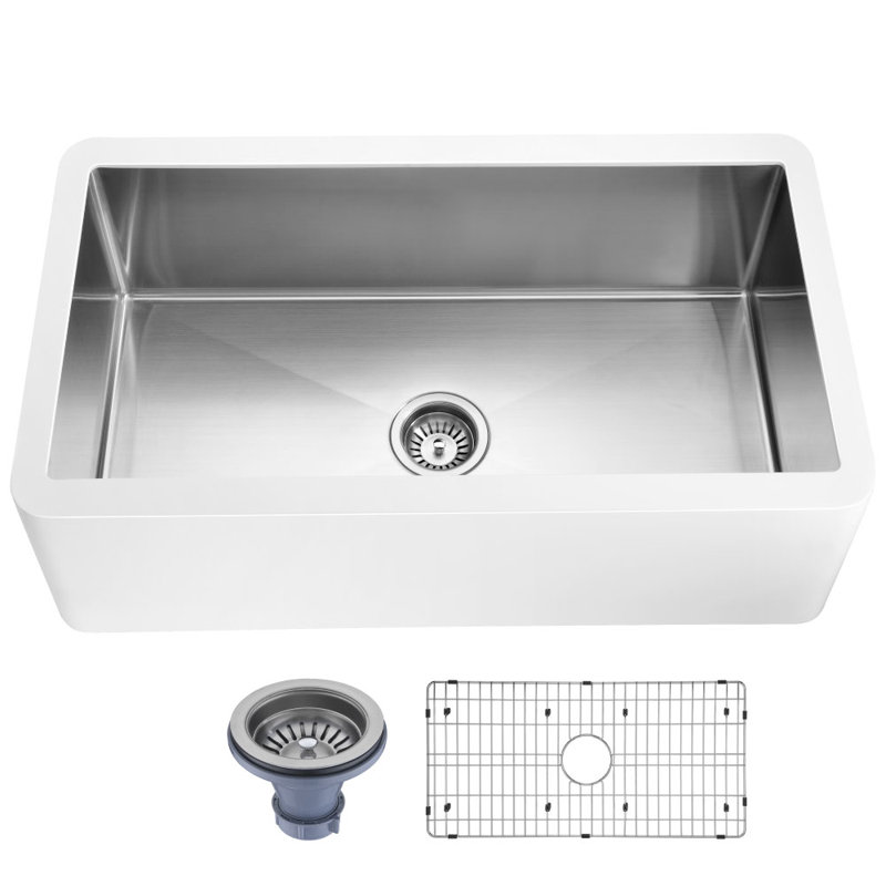 Apollo 36'' White Stone Farmhouse Kitchen Sink with Stainless Steel Interior