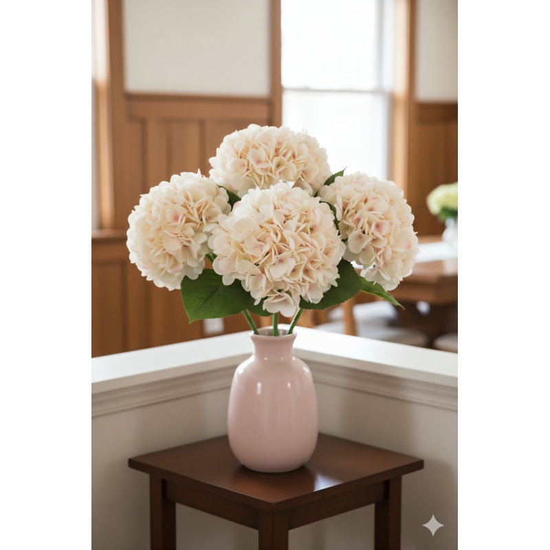 Pink 18 inch Hydrangea Stem With 7 inch Bloom, Faux Floral for Vase Arrangements and Home Decor