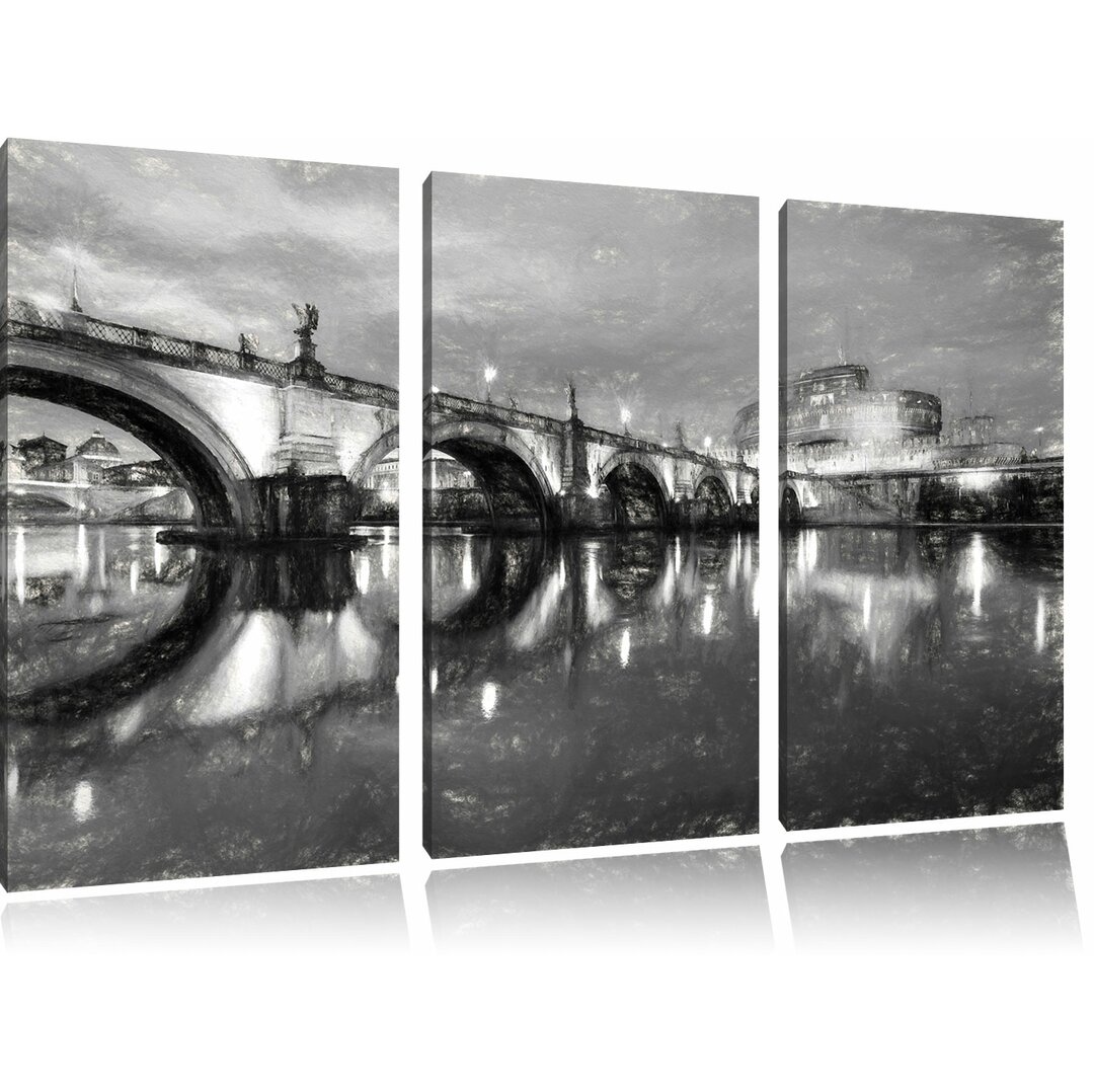 3-tlg. Leinwandbild-Set „Nachtansicht von der St. Angelo-Brücke“, Kunstdruck