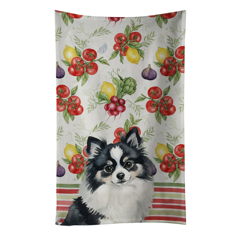 Black and White Pomeranian Vegetables Kitchen Towel, Black/White Pomeranian