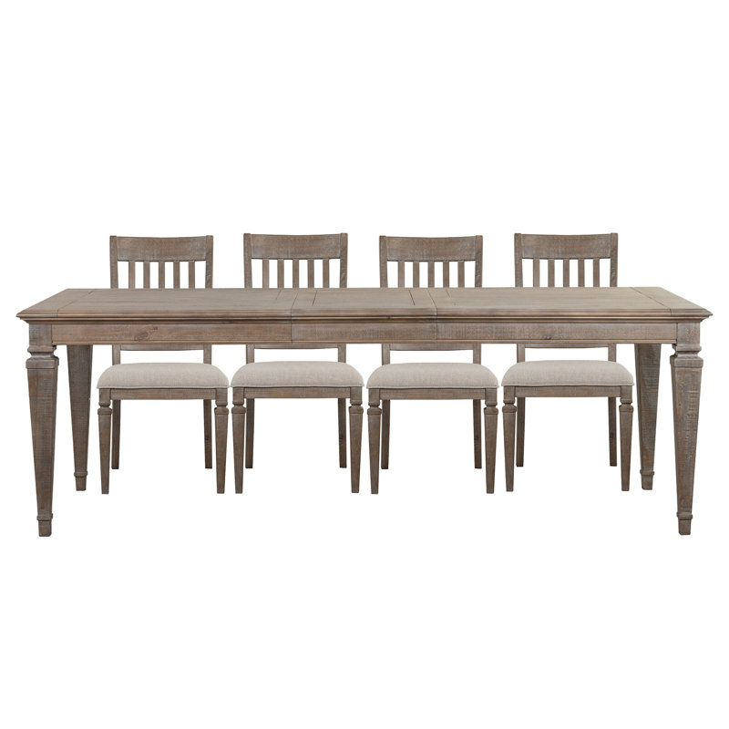 Extendable Rectangular Dining Table With 4 Side Chairs, 5 Pcs: Table, 4 Chairs, Brown/Beige