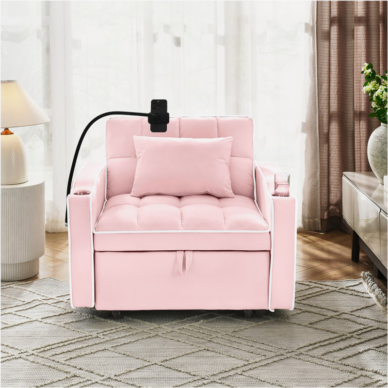Convertible Pull Out Sleeper Chair, Pink Velvet
