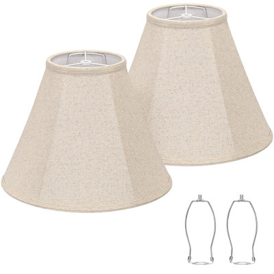 Bell Lamp Shades Set Of 2, 6"Top X 13"Bottom X 10"High, Beige Shade Replacement For Table Lamps, Floor Lamps, Fabric Natural Linen Hand Crafted(Spider Fitter), Harp Holders Included, Assembly Required