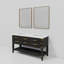 Meuble-lavabo double en chêne noir 60 po X P 22 po D, plateau en marbre de Carrare et Miroirs-118024540