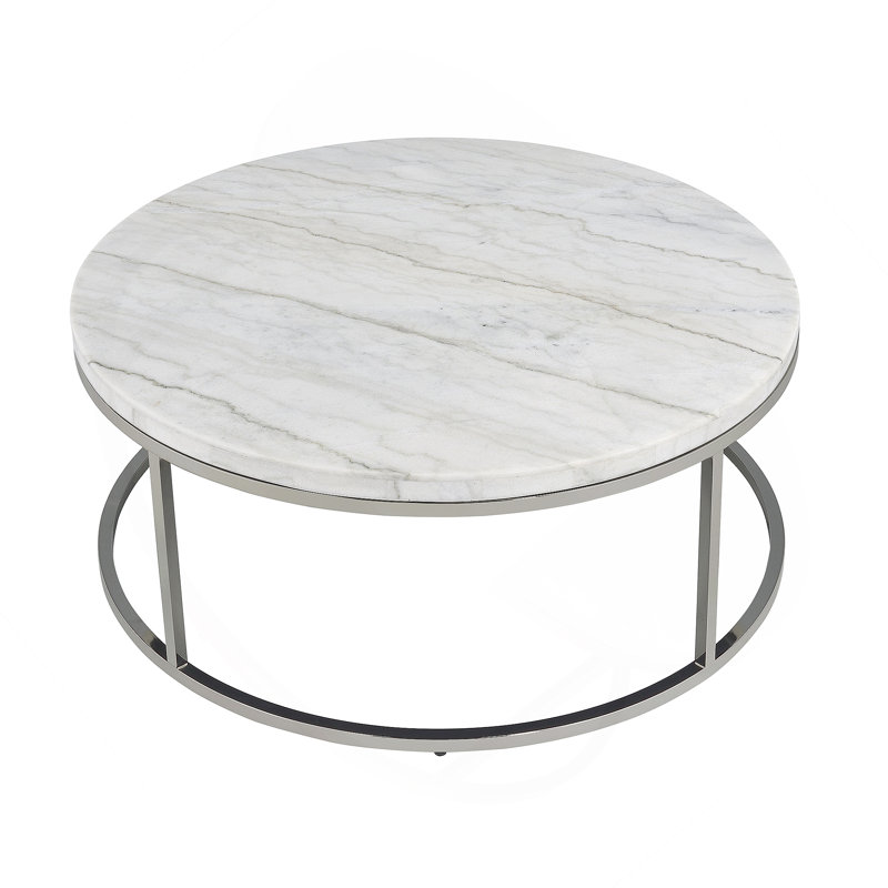 Table basse Zaidee, plateau en marbre naturel et finition nickel