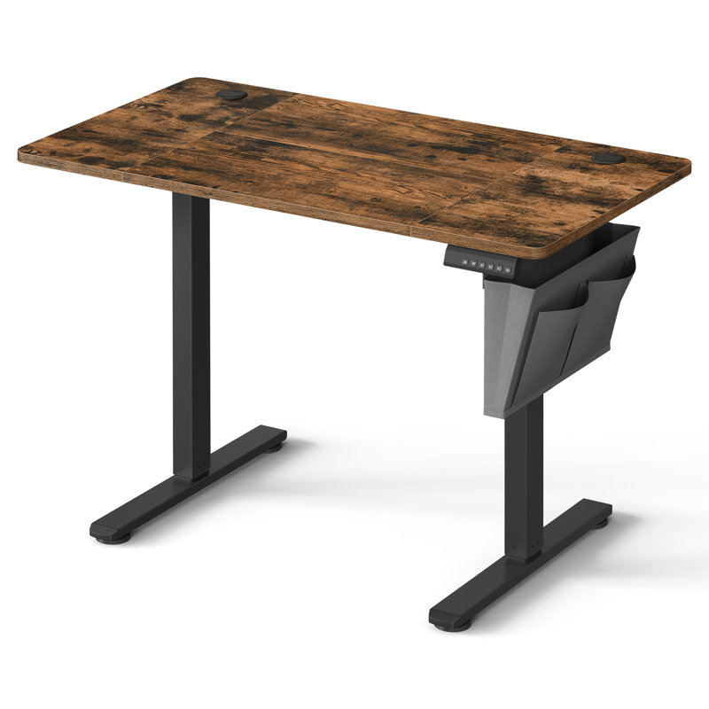 Height Adjustable Rectangle Standing Desk, Brown/Black, 120 H x 110 W x 60 D cm