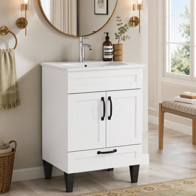 Modern Bathroom Vanity with Sink, 2 Doors, 1 Big Drawer, Soft Close Hinge, Metal Handle, and Feet for Easy Assembly
