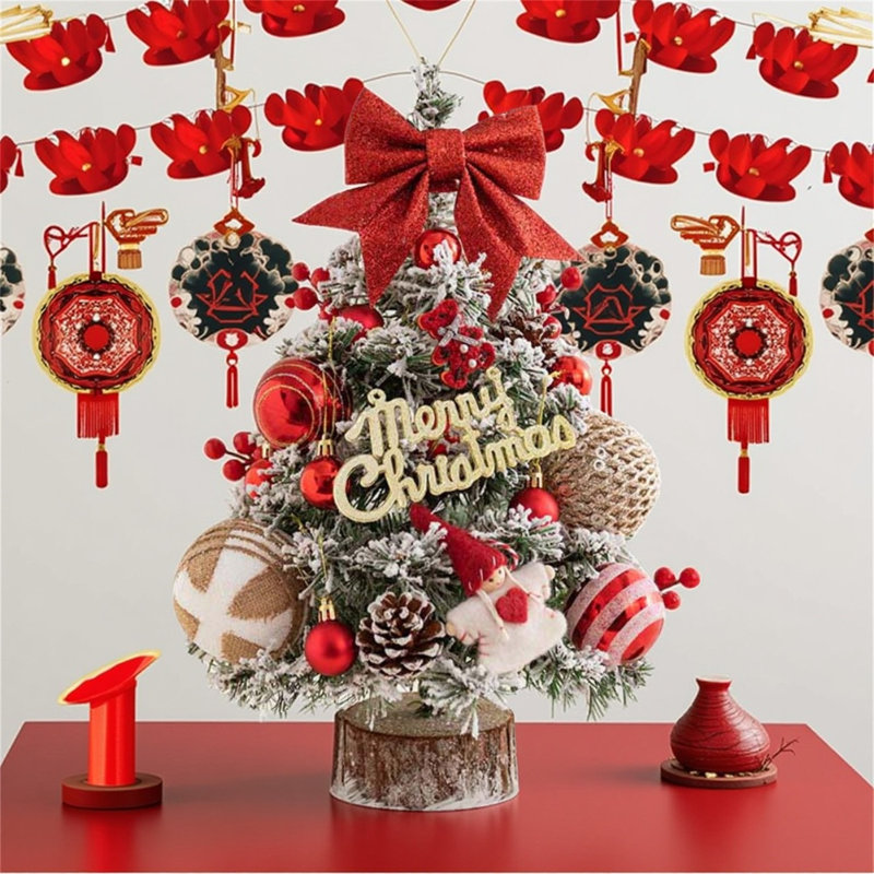 Décorations de Noël, mini arbre de Noël artificiel de table avec aiguilles de pin floquées, décoration de baies pour l'intérieur, la maison, le bureau et la fête de Noël (rouge)