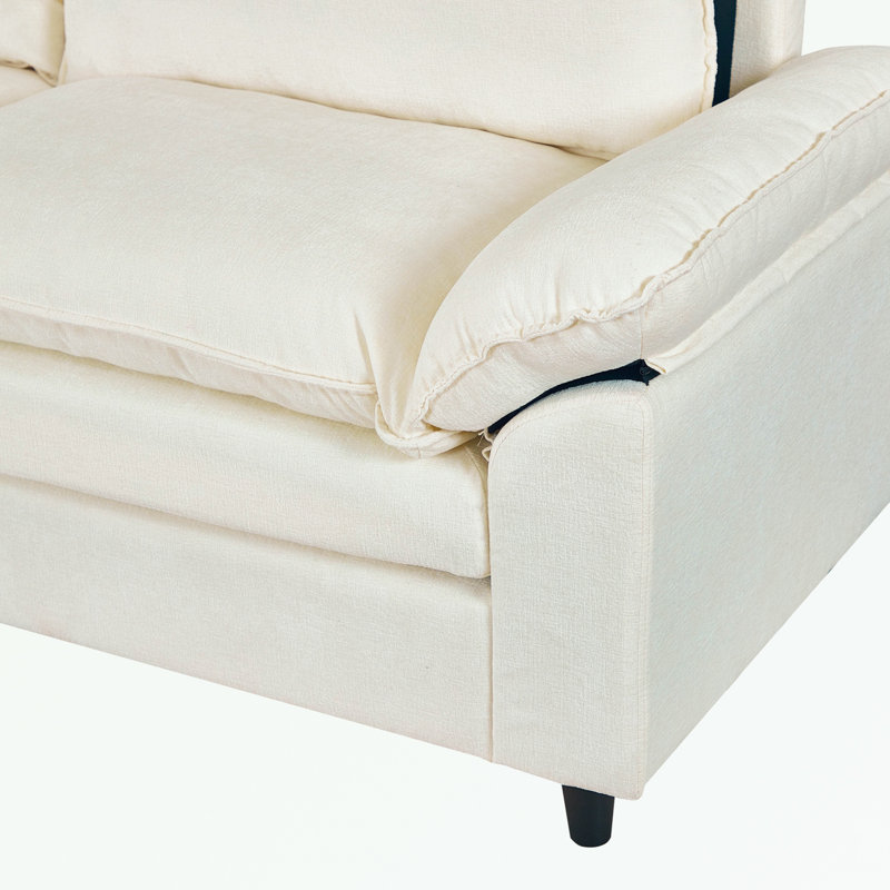 Canapé avec repose-pieds et coussin moelleux, Lin beige