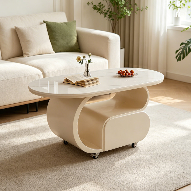 Table basse moderne et luxueuse haut de gamme, Crème, H 19,68 po x L 39,37 po x l 19,68 po