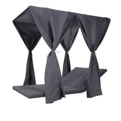 Nordwyn Modern Coastal Outdoor Daybed Cushion and Curtain Set with Water-Repellent Fabric and Tie-Back Panels