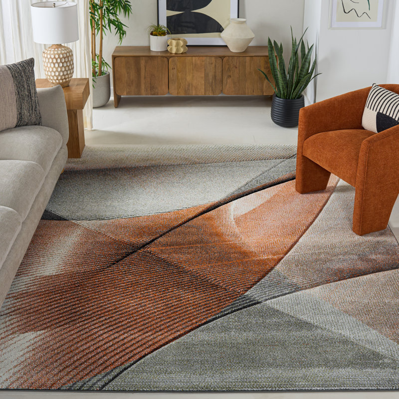 Tontogany Geometric Gray/Orange Area Rug, Rectangle 8' x 10'
