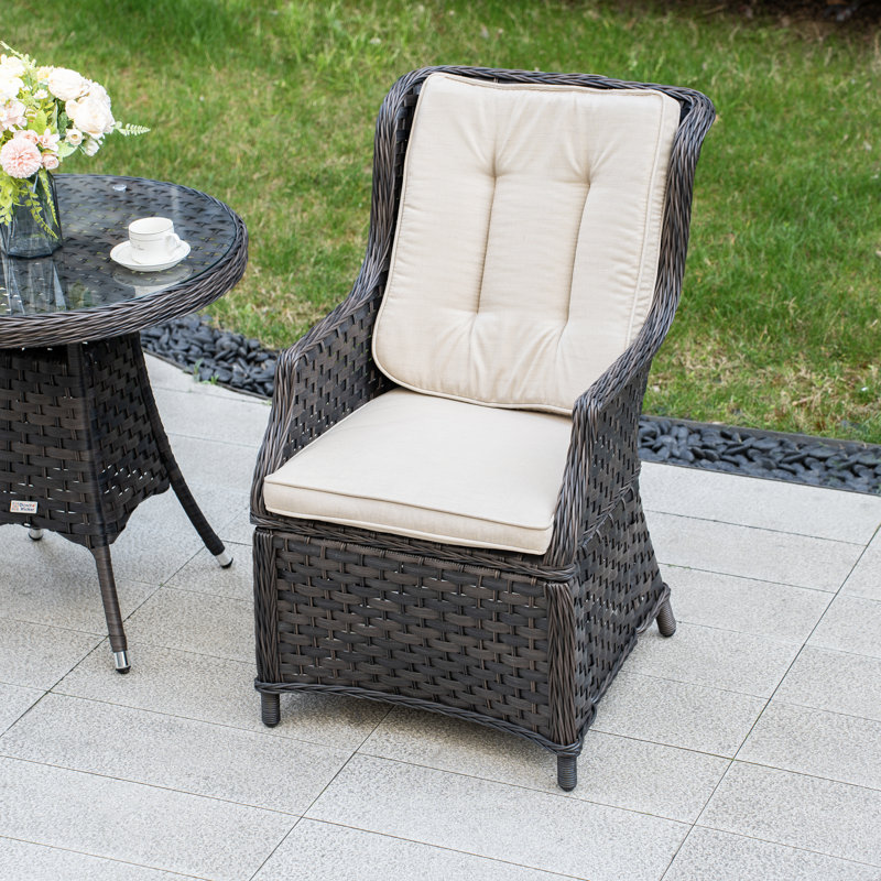 Ensemble bistro 3 pièces pour terrasse pour 2 personnes avec motif tissé, Beige, Brun