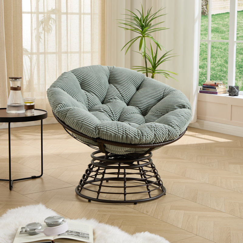 Comfortable Ergonomic Wicker Papasan Chair, 360° Swivel Indoor Outdoor Rattan Chair With Soft Thick Cushion, Ideal For Living Room, Bedroom, Reading Room, Brown Frame With Cushion