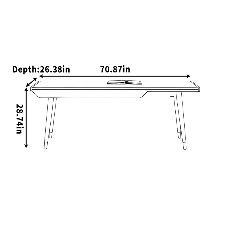 Bureau d'écriture en bois massif, H 28,74 po x l 70,87 po x P 26,38 po