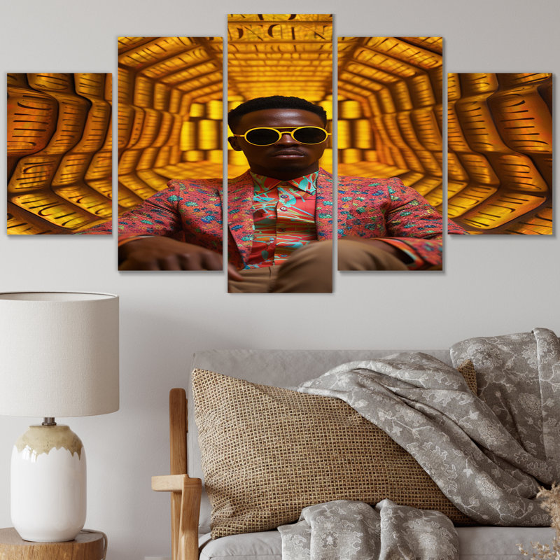 Matrice dorée de rappeur afro-américain - décoration murale homme - 5 panneaux