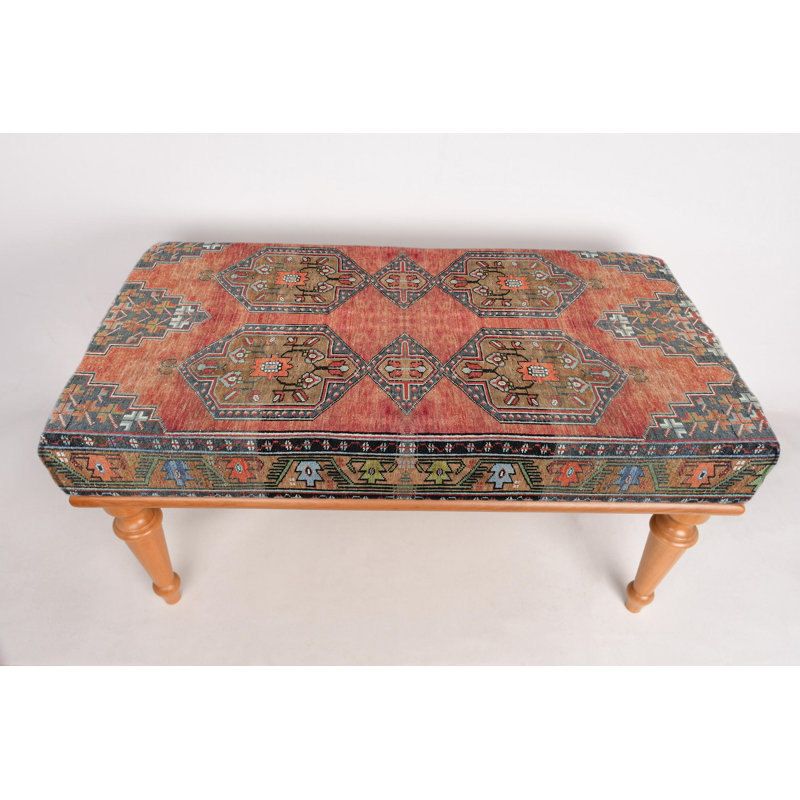 Cotton Upholstered Bench, Black, 45cm H x 90cm W x 45cm D