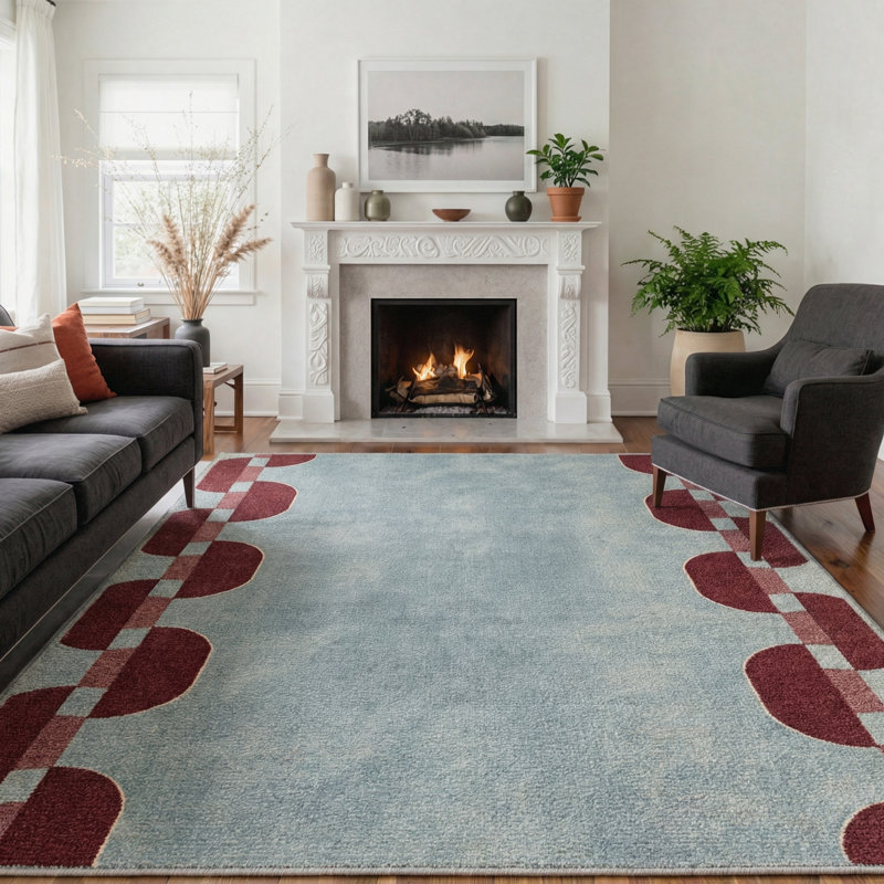 Modern Geometric Machine Washable Chain Link Blue Indoor Area Rug With Non-Slip Backing, Rectangle 8' x 10'