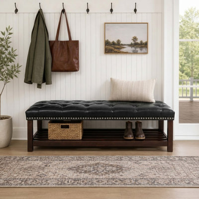 Valma Vintage Style Faux Leather Upholstered Storage Bench