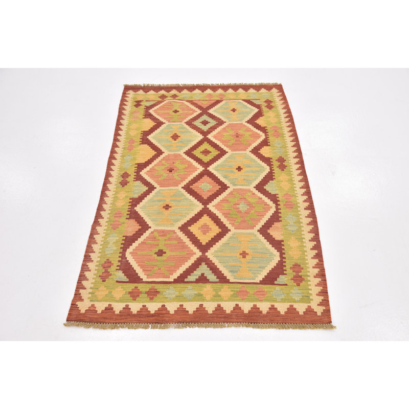 Tapis de la zone en laine 3 pi x 5 pi one-of-kind main-noué la new age red Elland