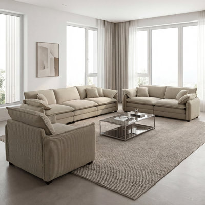Living Room Set, Set of 3, Corduroy Sofa, For Living Room
