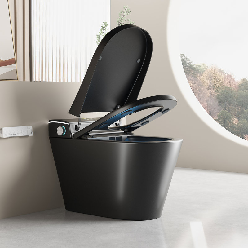 Smart Toilet Bidet Combo, Auto Open/Close Lid, Tankless 1.28 GPF Auto Flush, Heated Seat, Warm Wash & Dry, Intelligent Soft- Close, LED display, Black