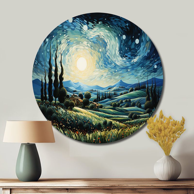 Vangogh The Swaying Cypress I - Landscapes Round Metal Art, H 36 po x l 36 po