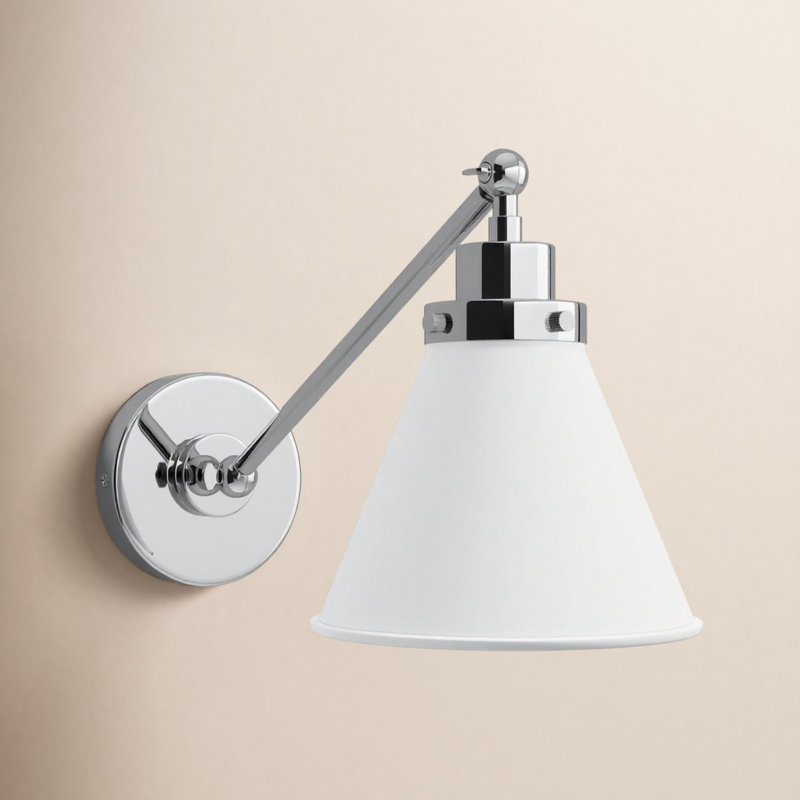 Swing Arm Sconce, Silver, White