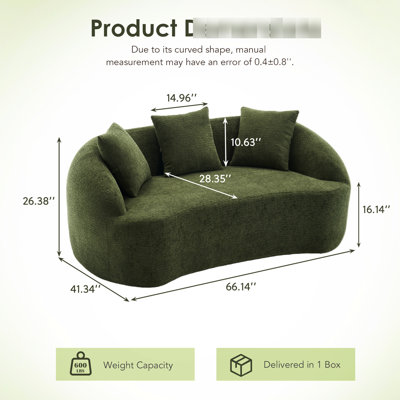 Chenille 049s 2 désossée avec mise à niveau et 3 coussins, design minimaliste pour le salon, le bureau, l’appartement, la mise à niveau du profil de l’espace, décoration élégante pour les invités