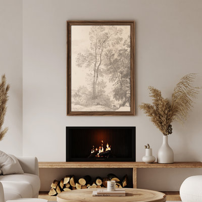 Art mural vintage rétro encadré pour chambre à coucher - 26 po x 36 po brun avec mat blanc