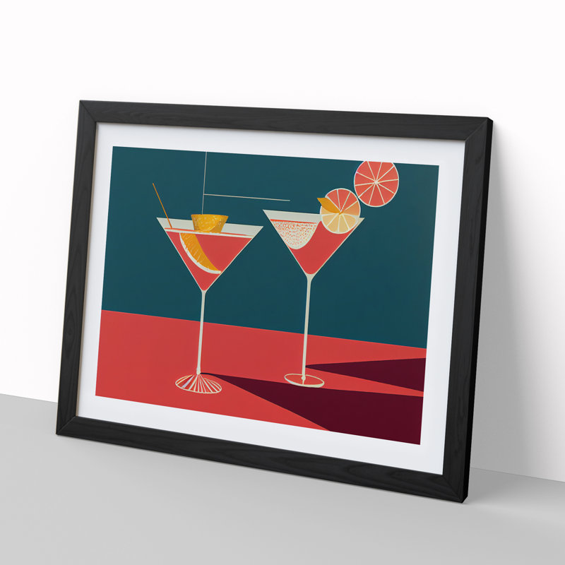 Retro Cocktail Vol.1 - Single Picture Frame Painting, 46cm H x 64cm W x 2cm D, Black Framed