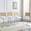 Ensemble de tabourets de bar en rotin naturel 4 pièces avec dossier en bois massif de 25 pouces de style moderne de style médiéval, tabouret de cuisine en cuir polyuréthane blanc, pieds en métal chromé.-129879334