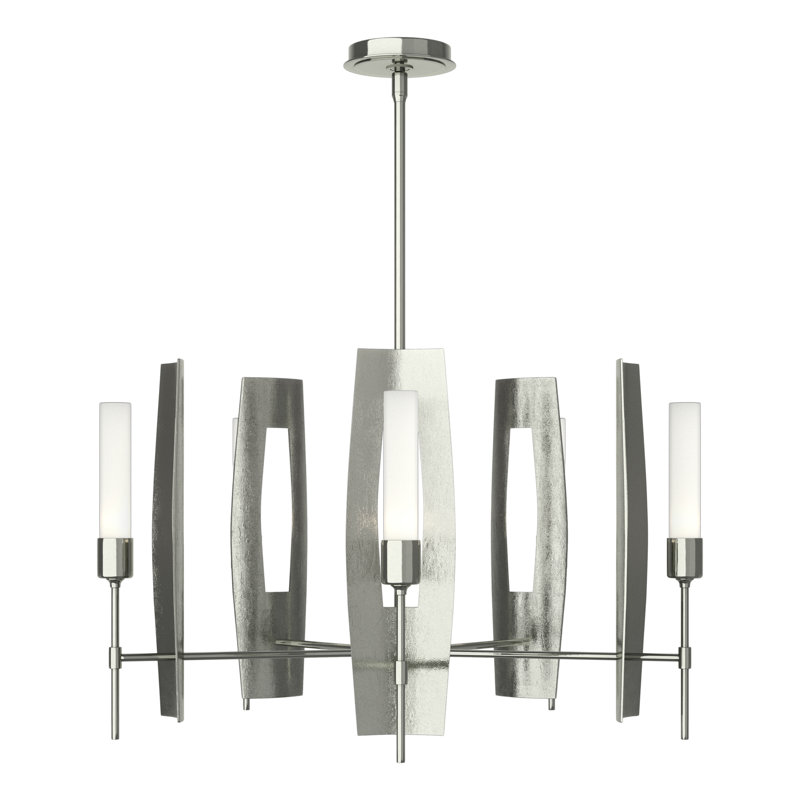 Passage 5 - Light Wagon Wheel Chandelier, Frosted Glass, Sterling