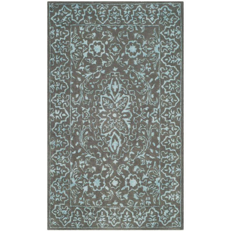Samaniego Hand Tufted Viscose/Wool Oriental Rug in Blue/Dark Gray