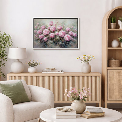 Pink Roses Artwork, Floral Garden Pictures, Framed Canvas Giclee Print Wall Art
