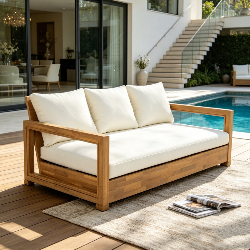 Canapé de patio 3 places en bois d'acacia, Teak