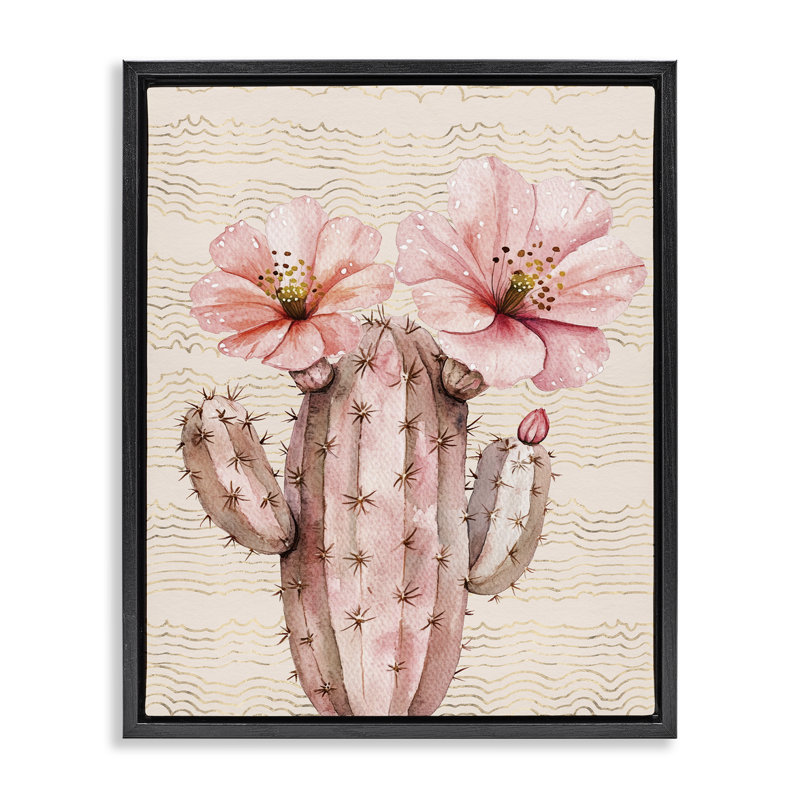  Art mural sur toile pastel cactus avec fleurs, Cadre flottant noir de jais, H 21 po x l 17 po