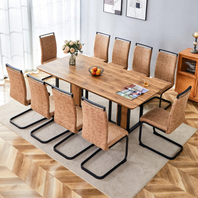 11-Piece Dining Table Set Featuring A Wooden Tabletop And Metal Frame Support. 78.7" Rectangular Dining Table Set For 10 Delivers Stability, Comfort, And Style.
