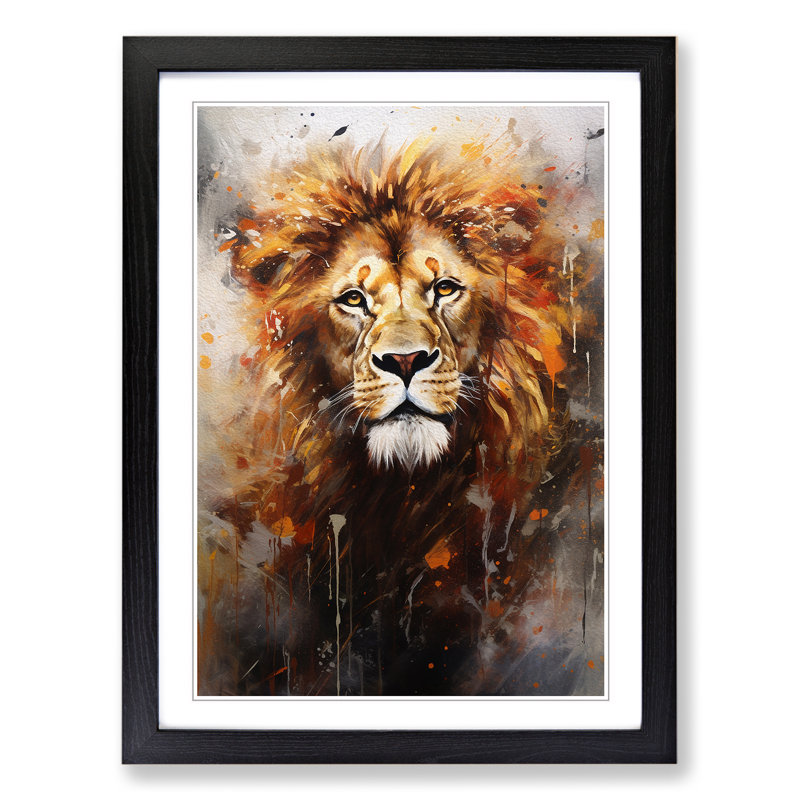 XYZ-FRM-V1223-4243 Lion Informel No.2 - Single Picture Frame Print on Wood, Black, 34cm H x 25cm W x 2cm D