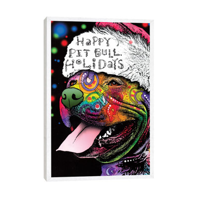Christmas Pit Bull by Dean Russo - Floater Frame Print on Canvas