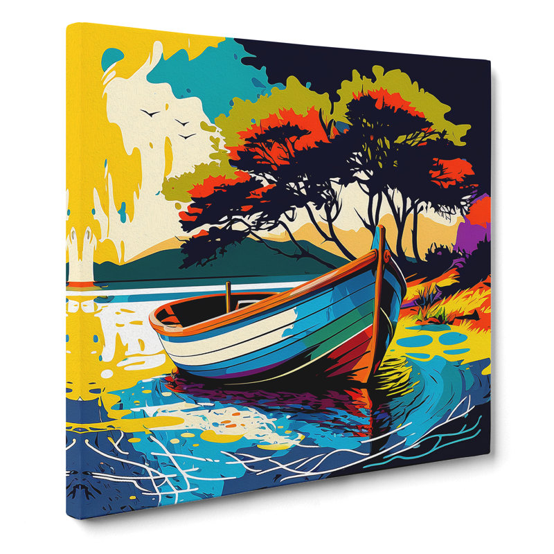Boat On A Lake Fauvism - Wrapped Canvas, 50cm H x 50cm W x 3cm D