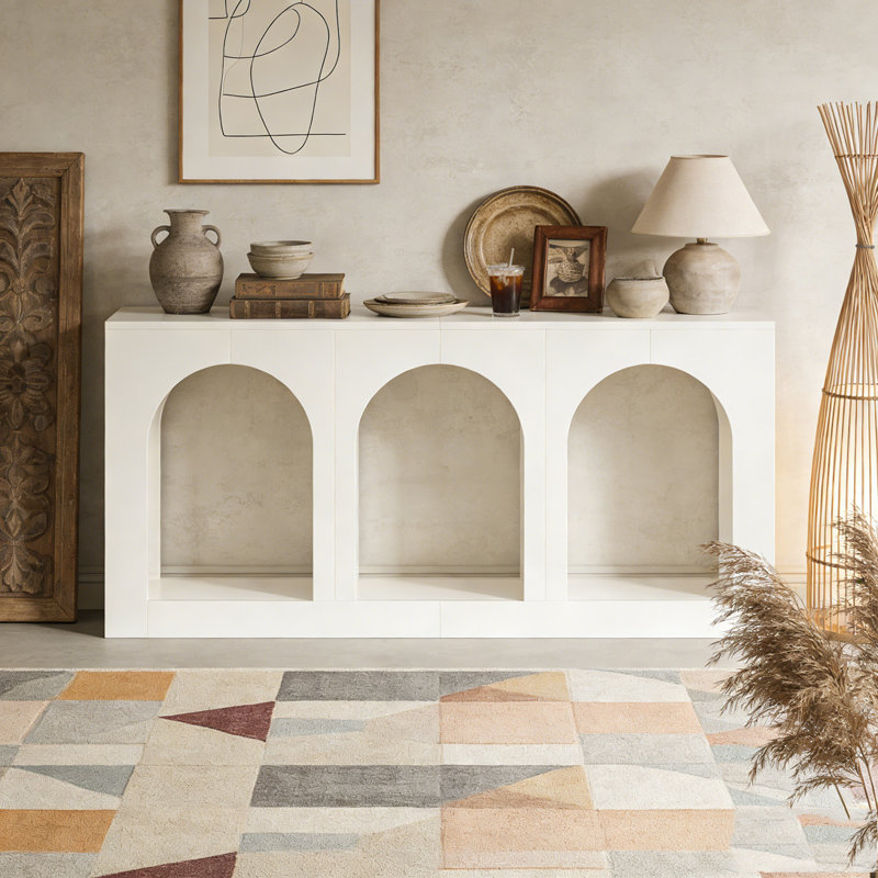 Table console en bois avec 3 tablettes arquées