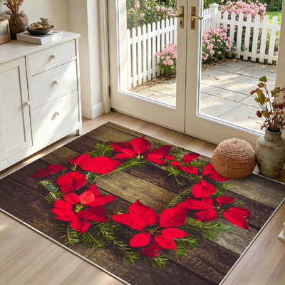 Tapis d'intérieur brun avec couronne de poinsettia