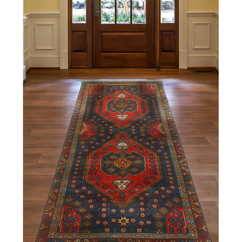 One-of-a-Kind 3'9 x 9'9 1980s Runner Wool Area Rug in Beige and Blue